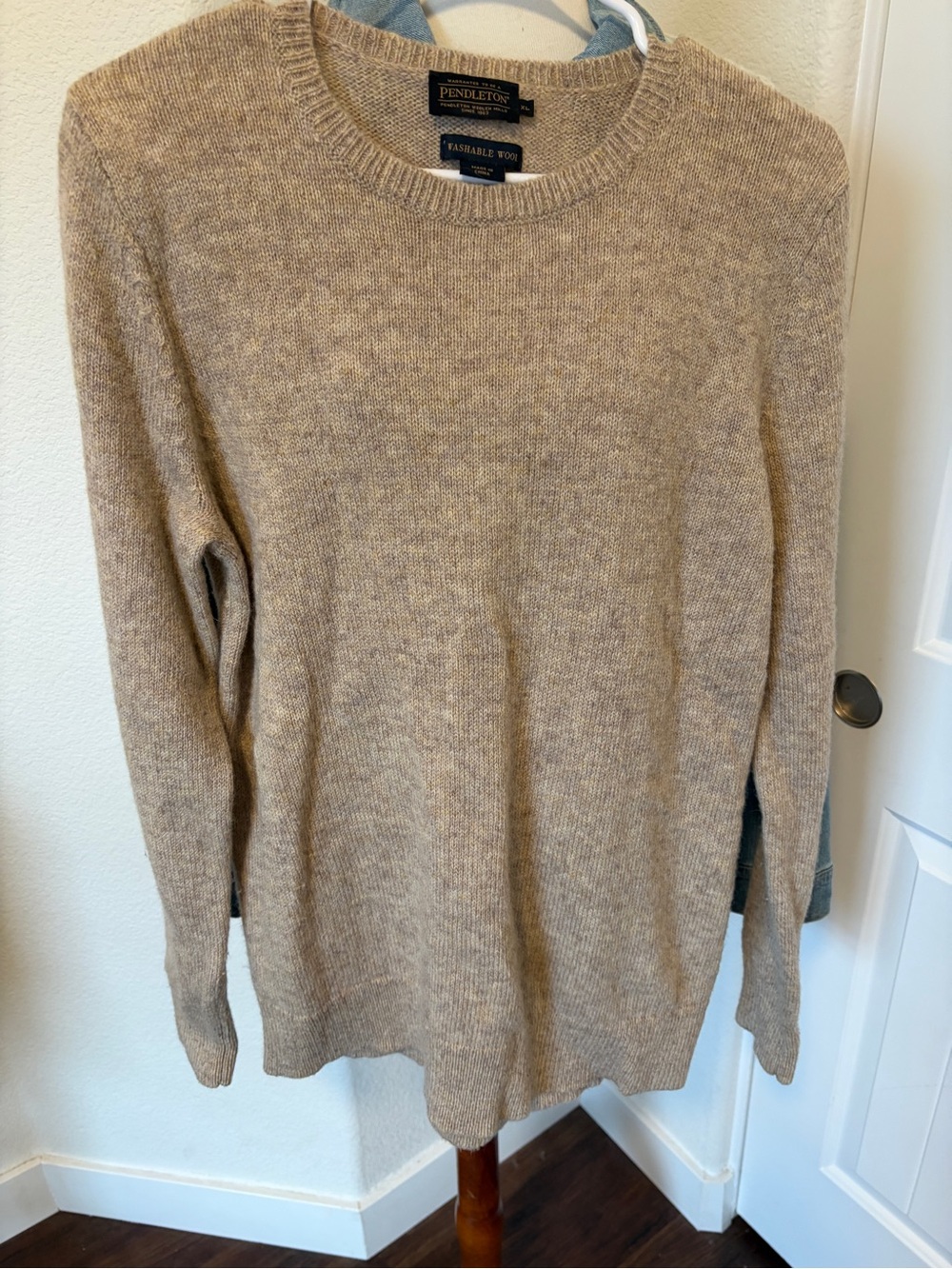 Pendleton Beige Wool Blend Sweater with Navy Labels